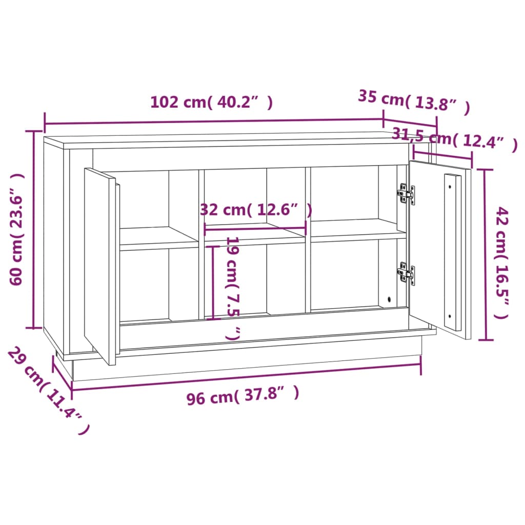 skænk 102x35x60 cm konstrueret træ røget egetræsfarve