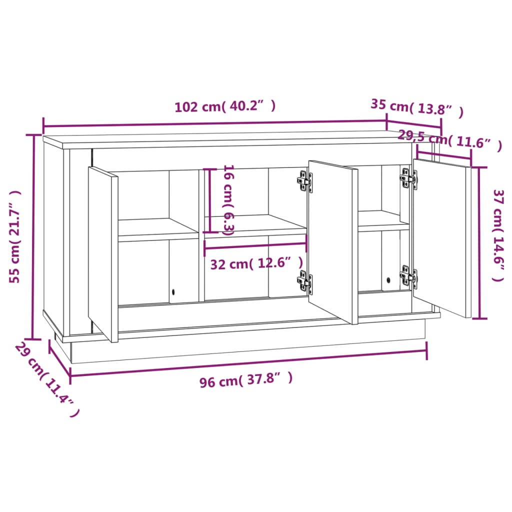 skænk 102x35x55 cm konstrueret træ sonoma-eg