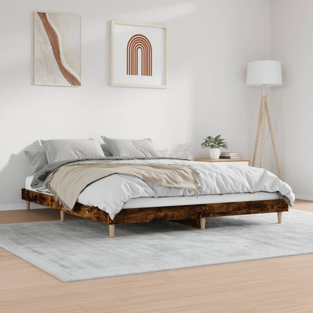 sengeramme uden madras 200x200 cm konstrueret træ røget eg