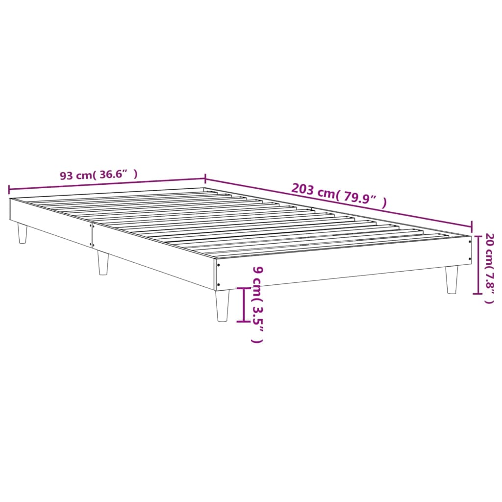 sengeramme 90x200 cm uden madras konstrueret træ brunt eg