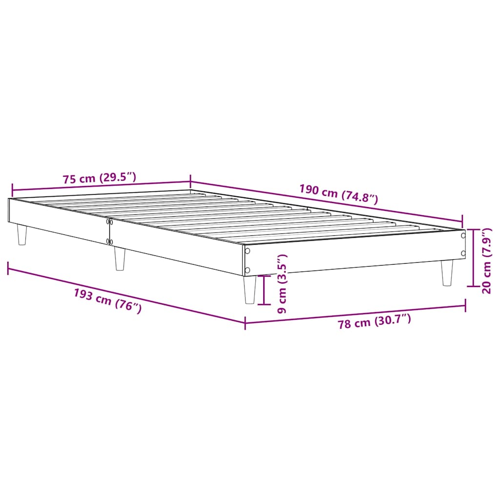 sengeramme 75x190 cm uden madras konstrueret træ sonoma-eg
