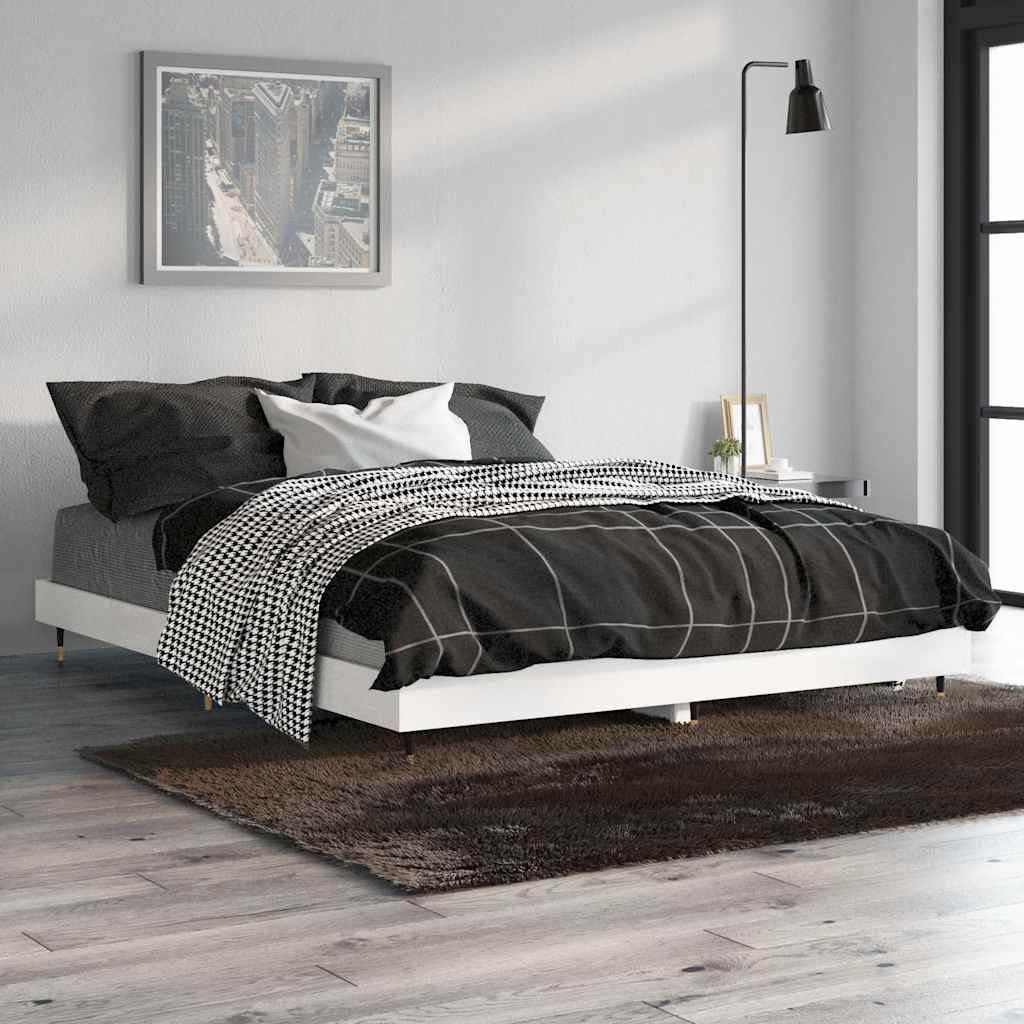 sengestel 135x190 cm konstrueret træ hvid højglans