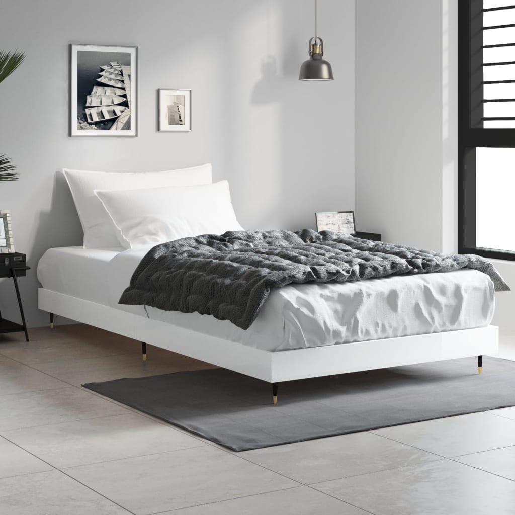 sengeramme 90x190 cm konstrueret træ hvid højglans