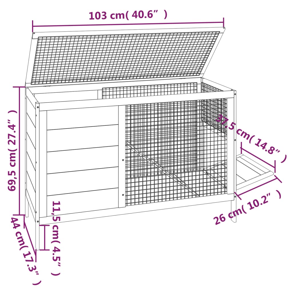 kaninbur 103x44x69,5 cm massivt fyrretræ mokkafarvet