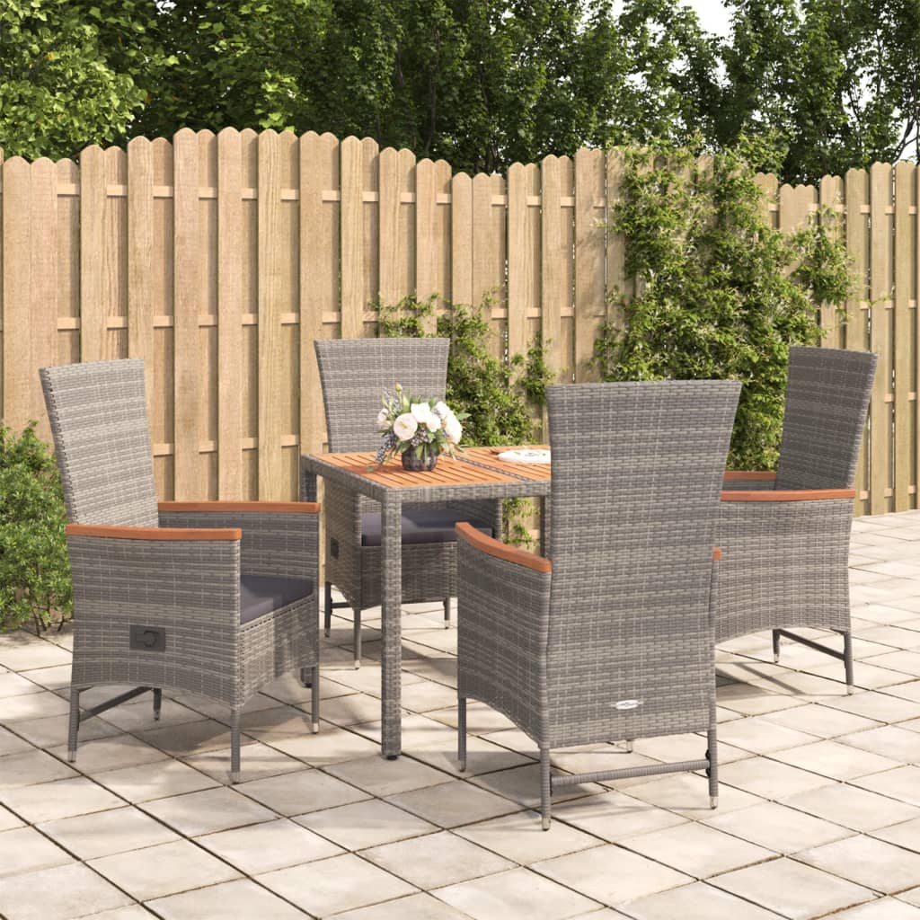 spisebordssæt til haven 5 dele med hynder polyrattan grå