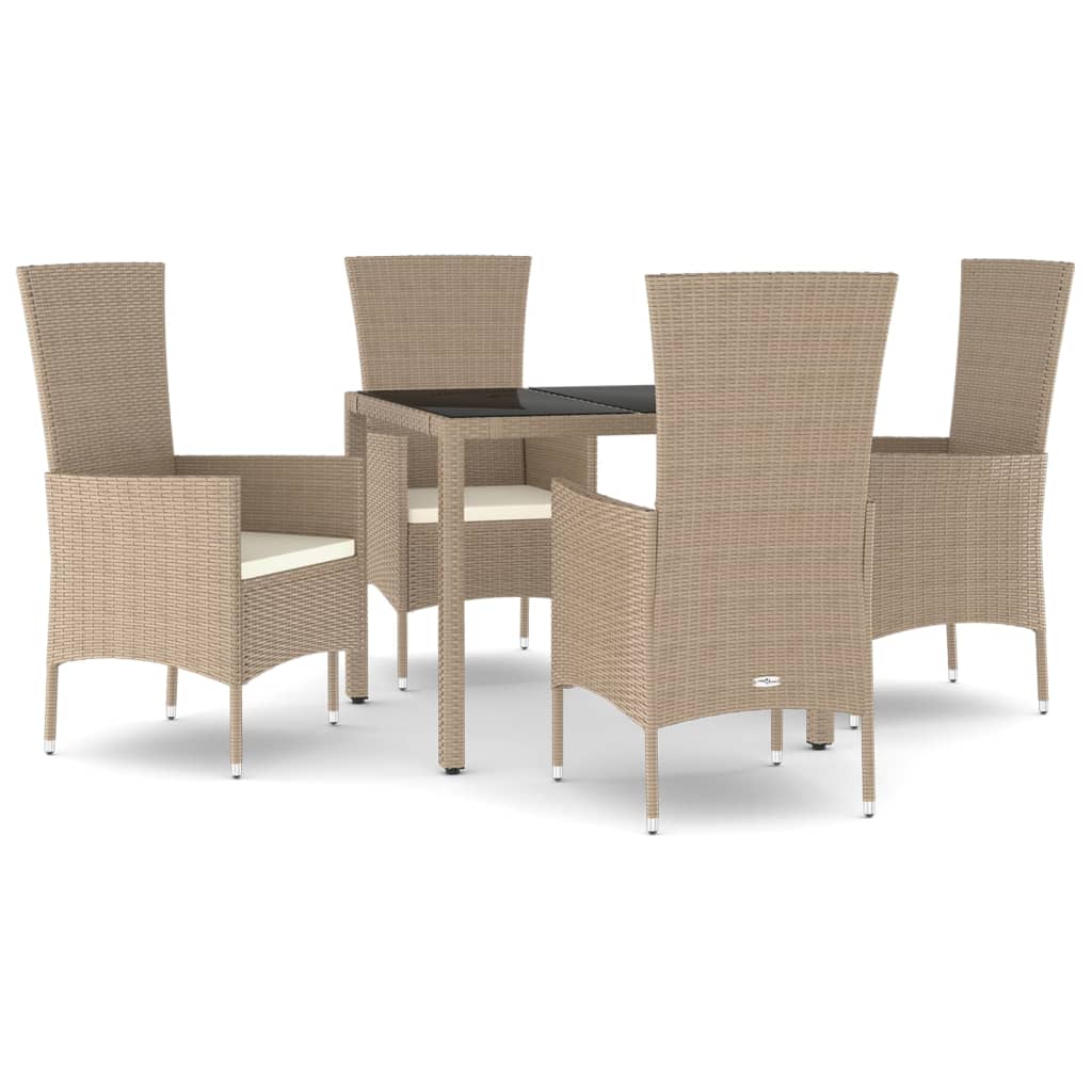 spisebordssæt til haven 5 dele med hynder polyrattan beige