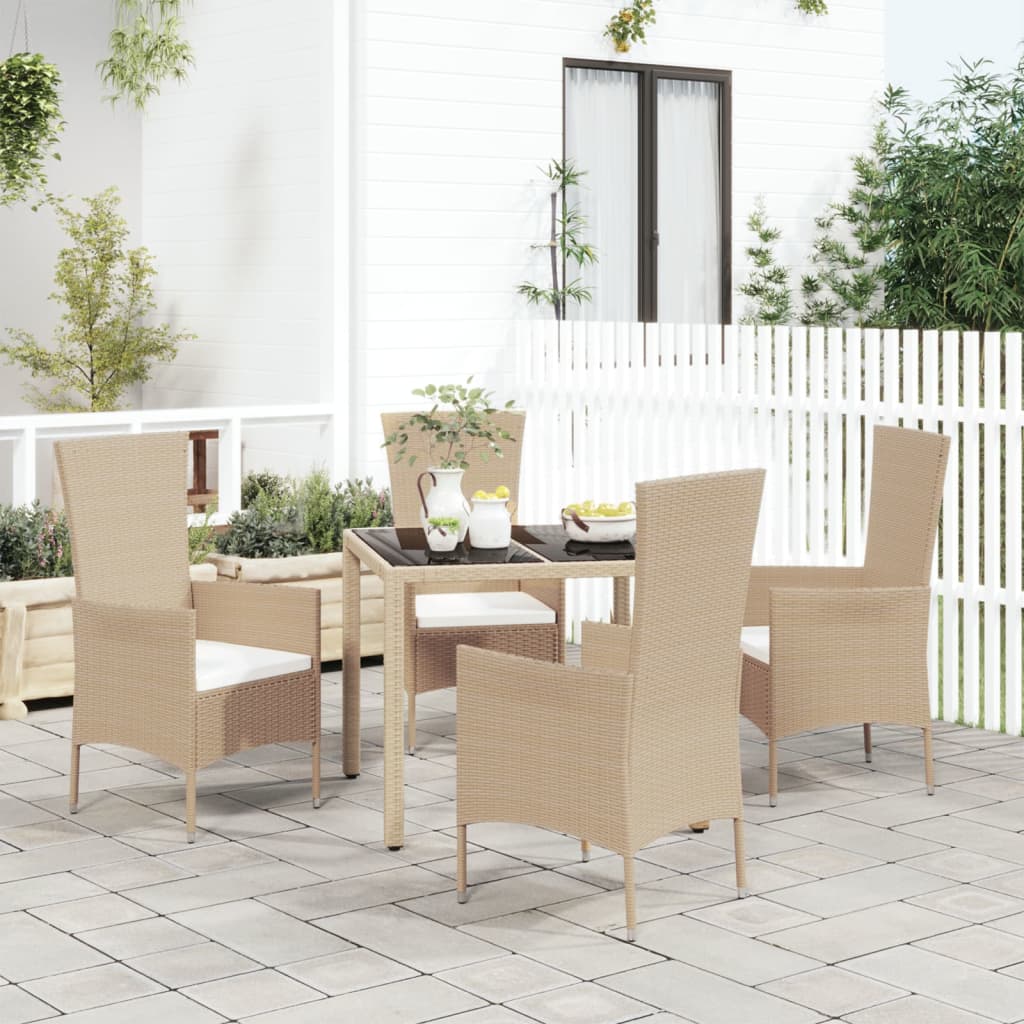 spisebordssæt til haven 5 dele med hynder polyrattan beige