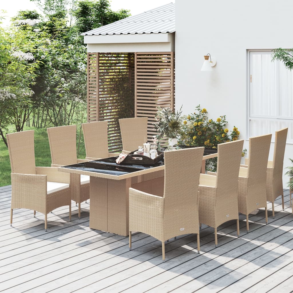 spisebordssæt til haven 9 dele med hynder polyrattan beige