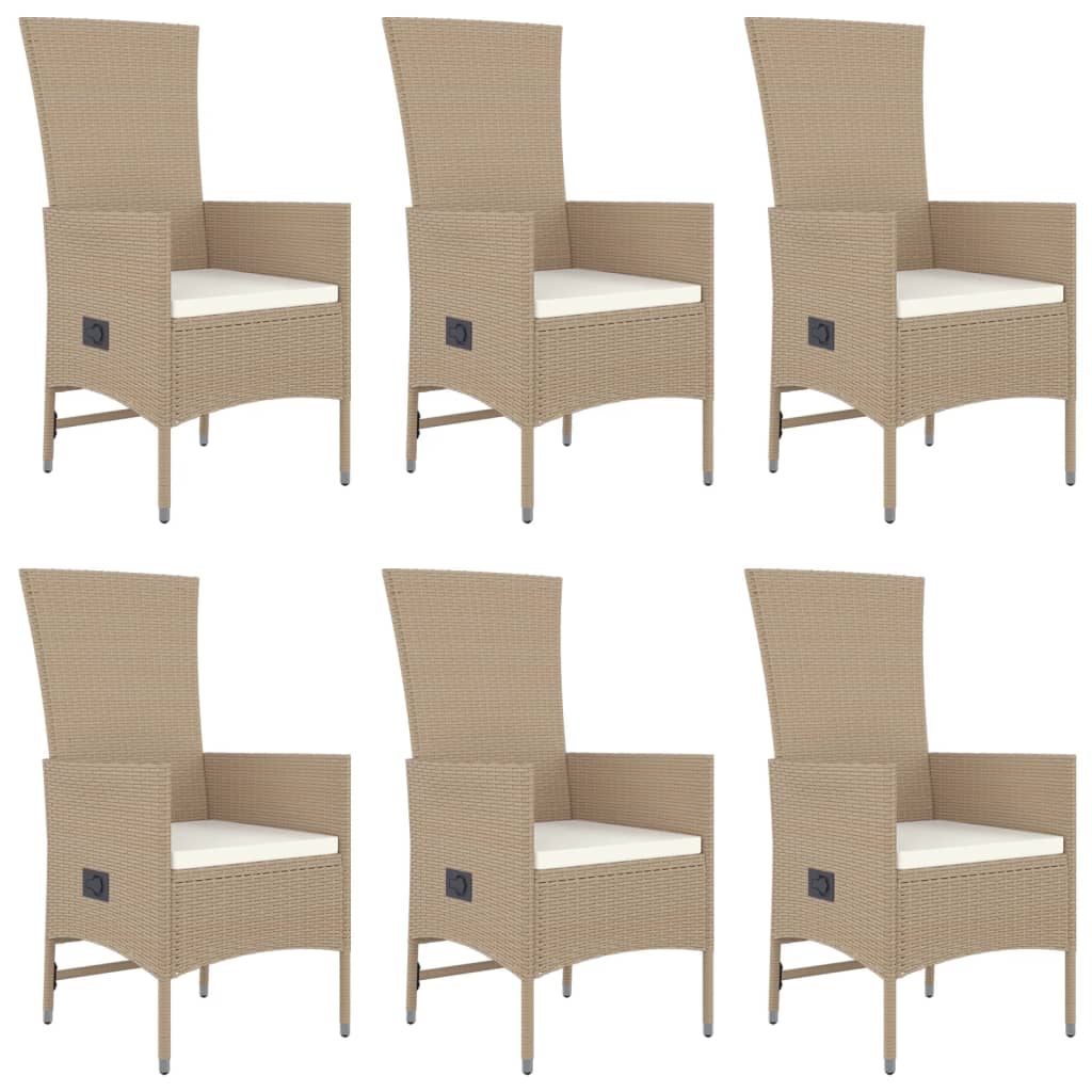 spisebordssæt til haven 7 dele med hynder polyrattan beige