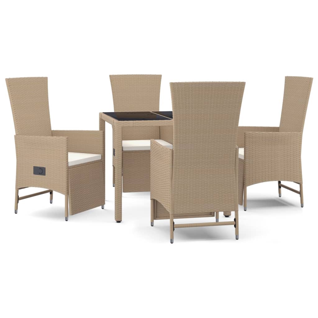 spisebordssæt til haven 5 dele med hynder polyrattan beige