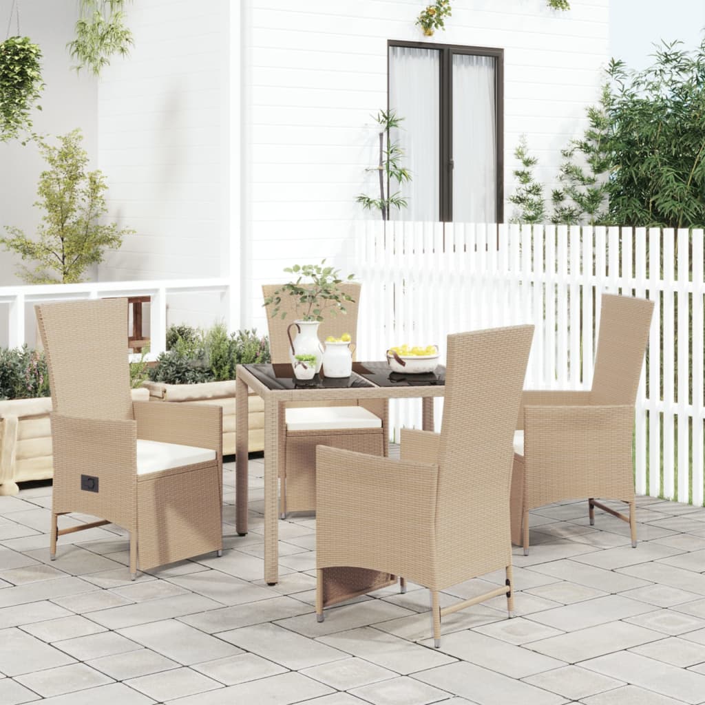 spisebordssæt til haven 5 dele med hynder polyrattan beige