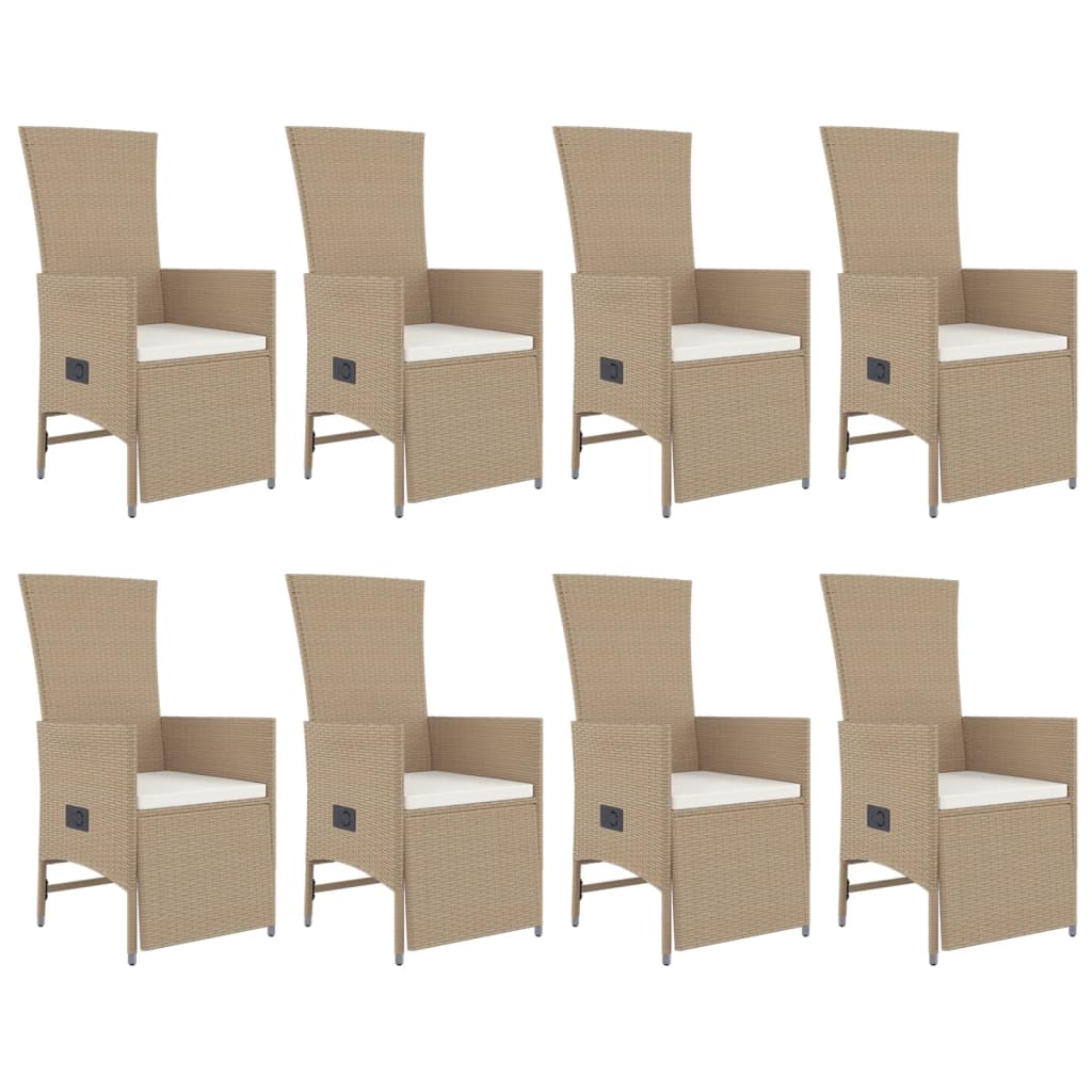 spisebordssæt til haven 9 dele med hynder polyrattan beige