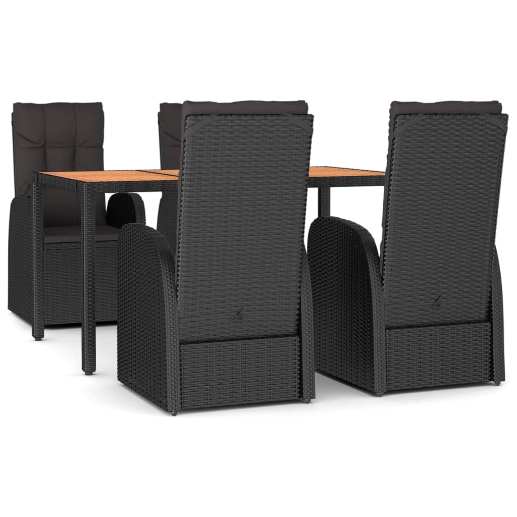 spisebordssæt til haven 5 dele med hynder polyrattan sort