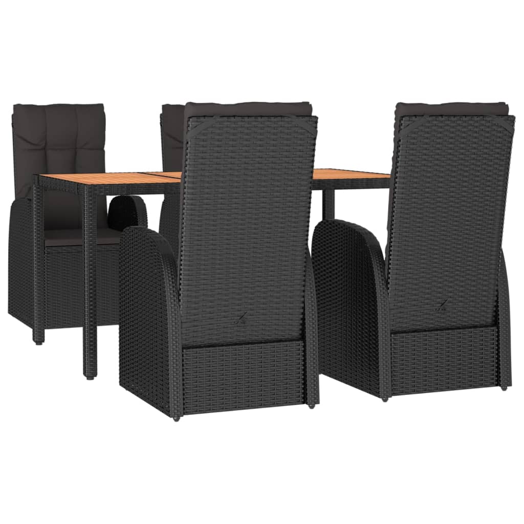 spisebordssæt til haven 5 dele med hynder polyrattan sort