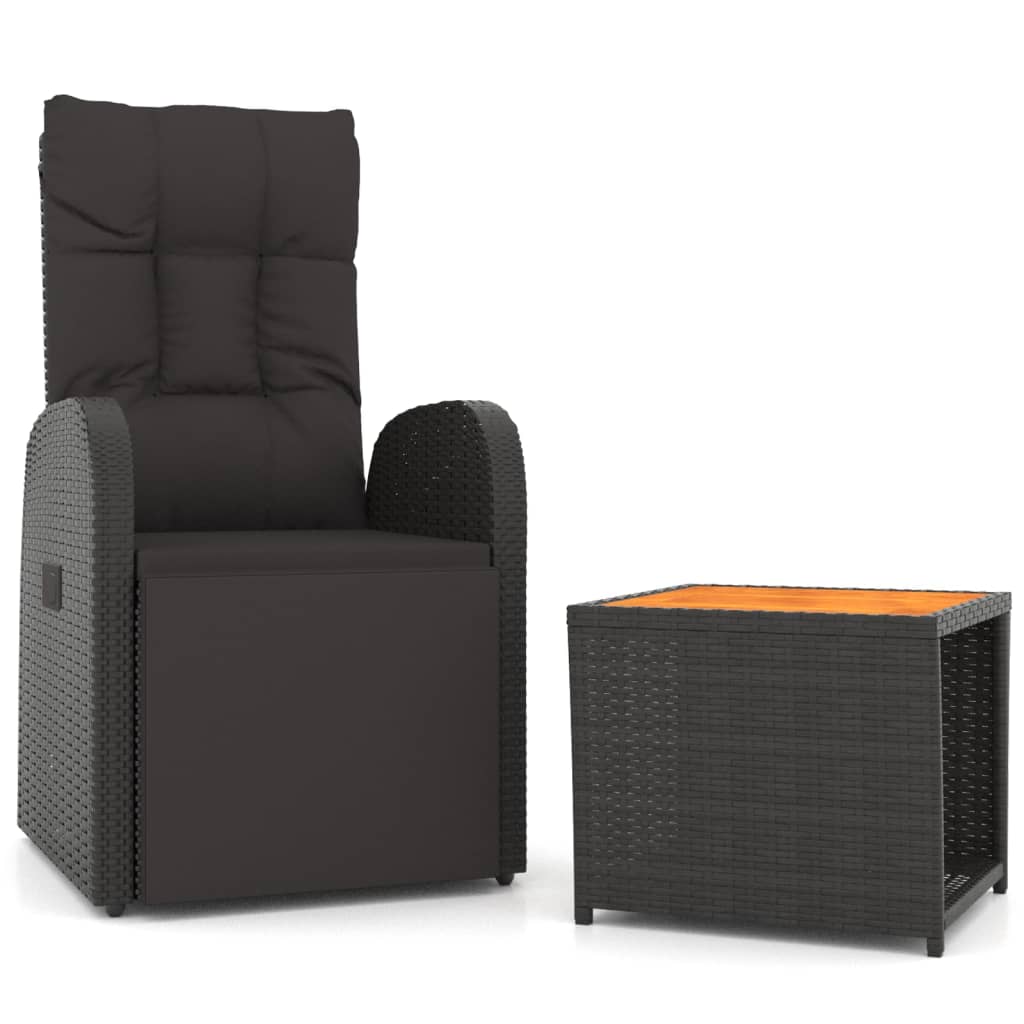 loungesæt til haven 2 dele polyrattan og akacietræ sort