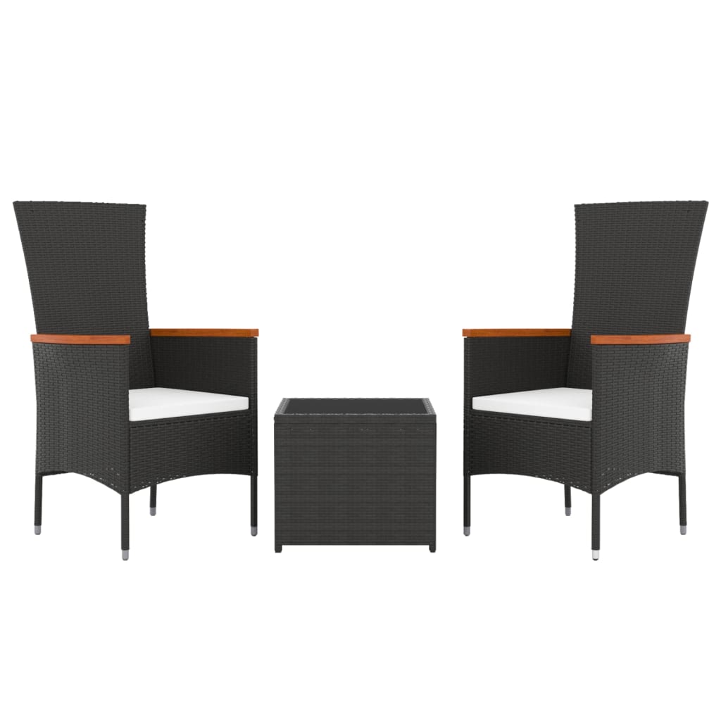 loungesæt til haven 3 dele polyrattan og stål sort