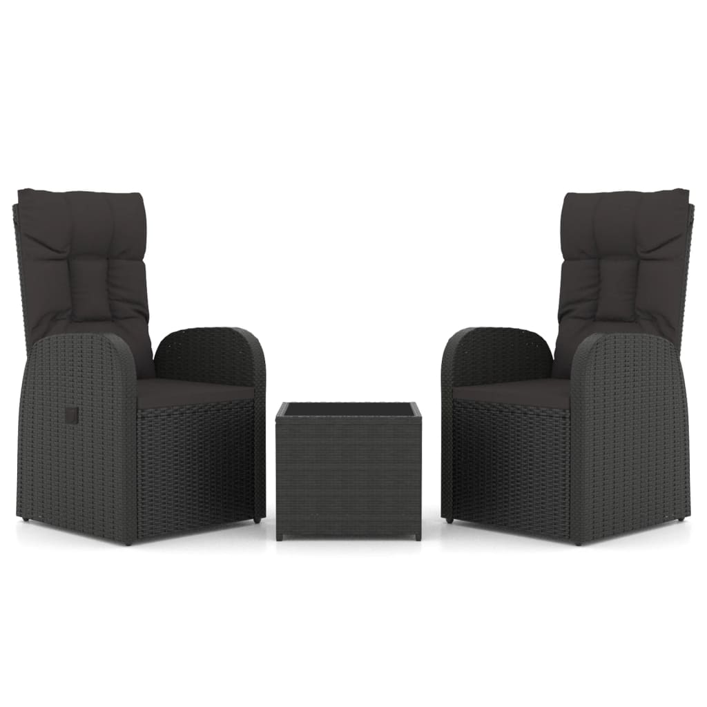 loungesæt til haven 3 dele polyrattan og stål sort