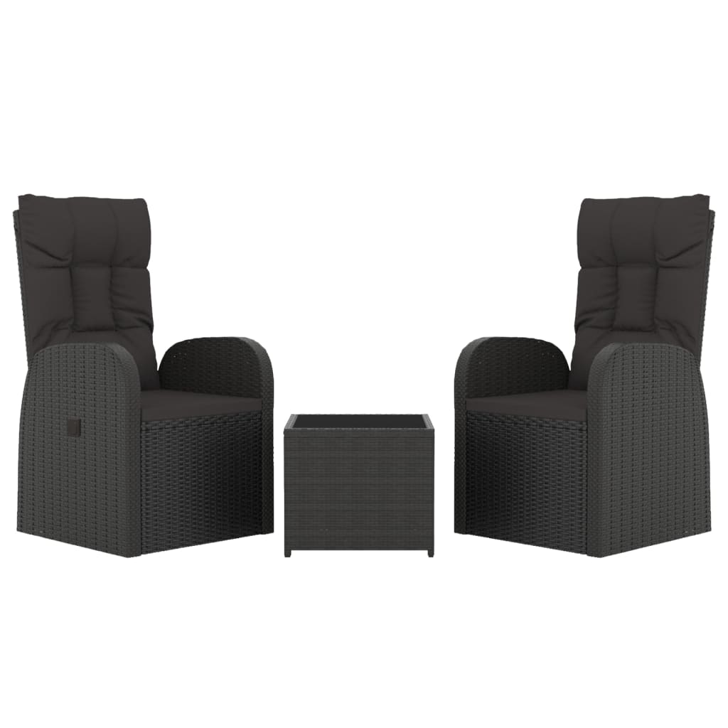 loungesæt til haven 3 dele polyrattan og stål sort