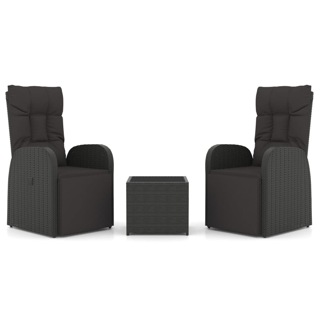 loungesæt til haven 3 dele polyrattan og stål sort