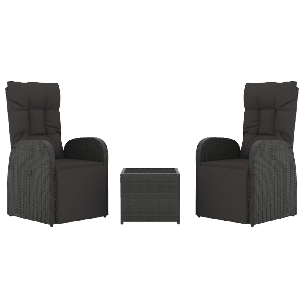 loungesæt til haven 3 dele polyrattan og stål sort