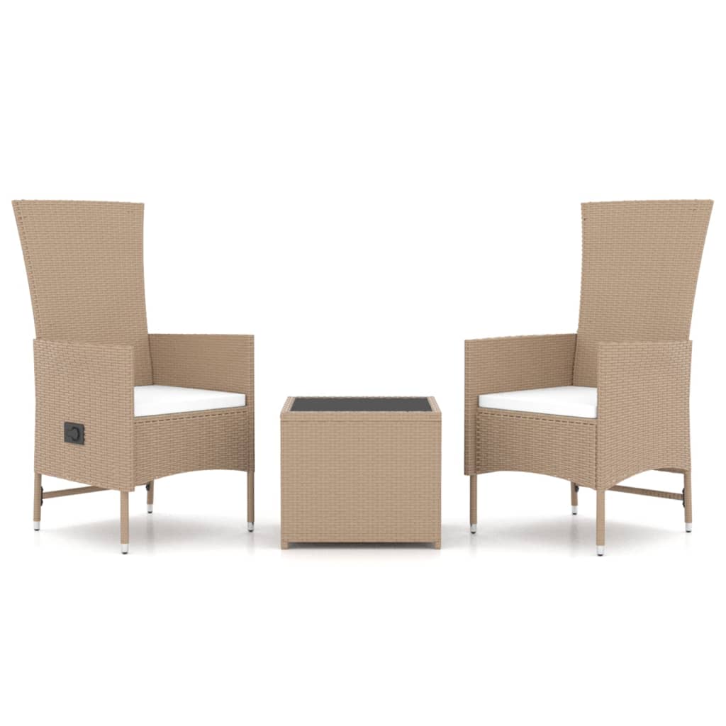loungesæt til haven 3 dele polyrattan og stål beige