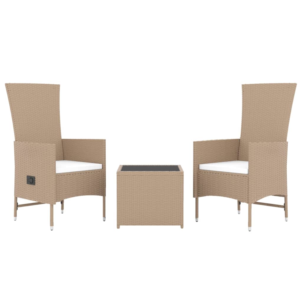 loungesæt til haven 3 dele polyrattan og stål beige