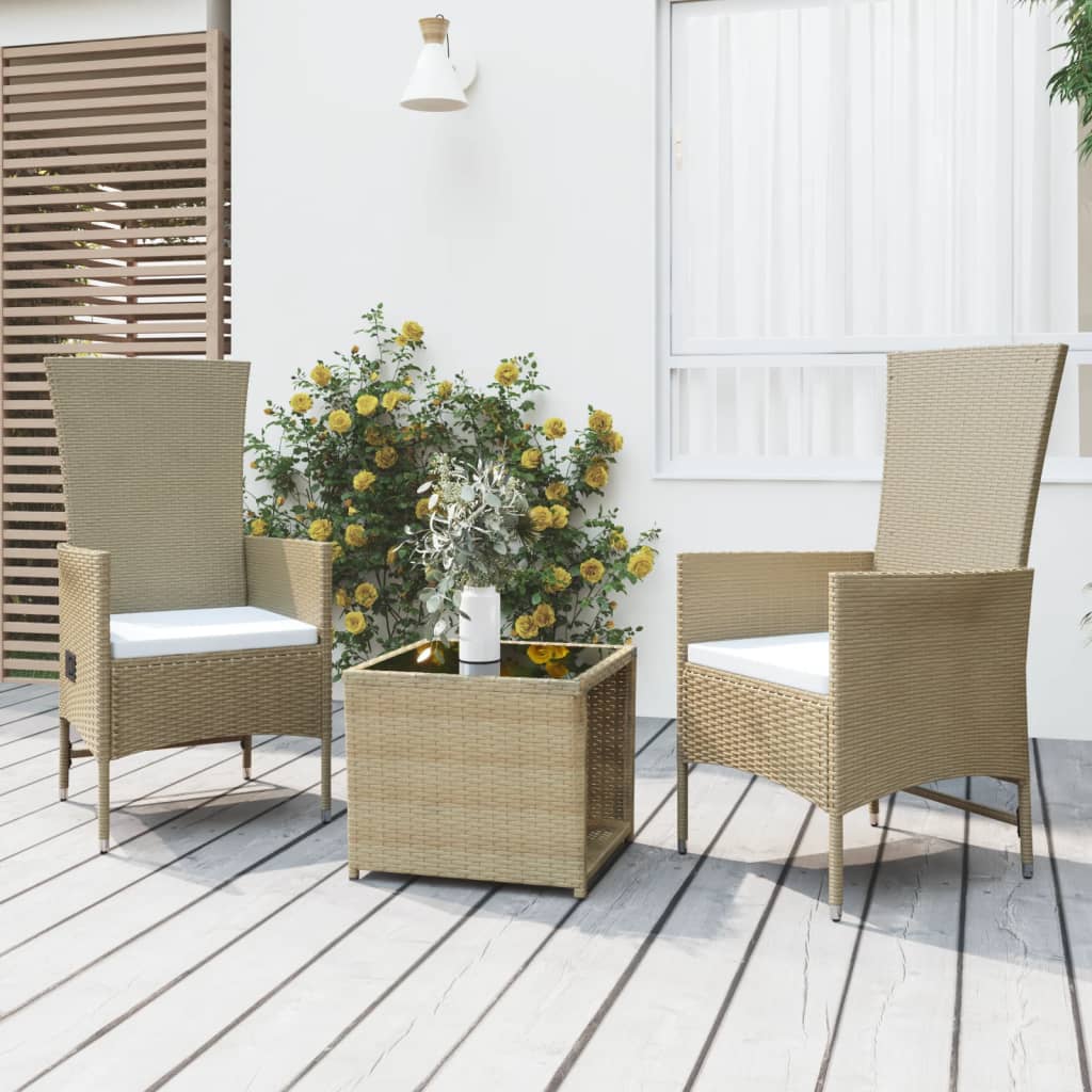 loungesæt til haven 3 dele polyrattan og stål beige