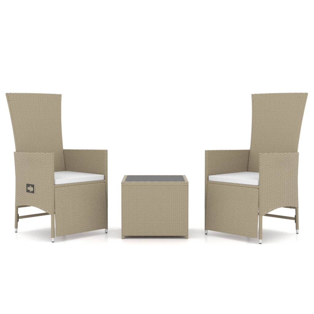 loungesæt til haven 3 dele polyrattan og stål beige