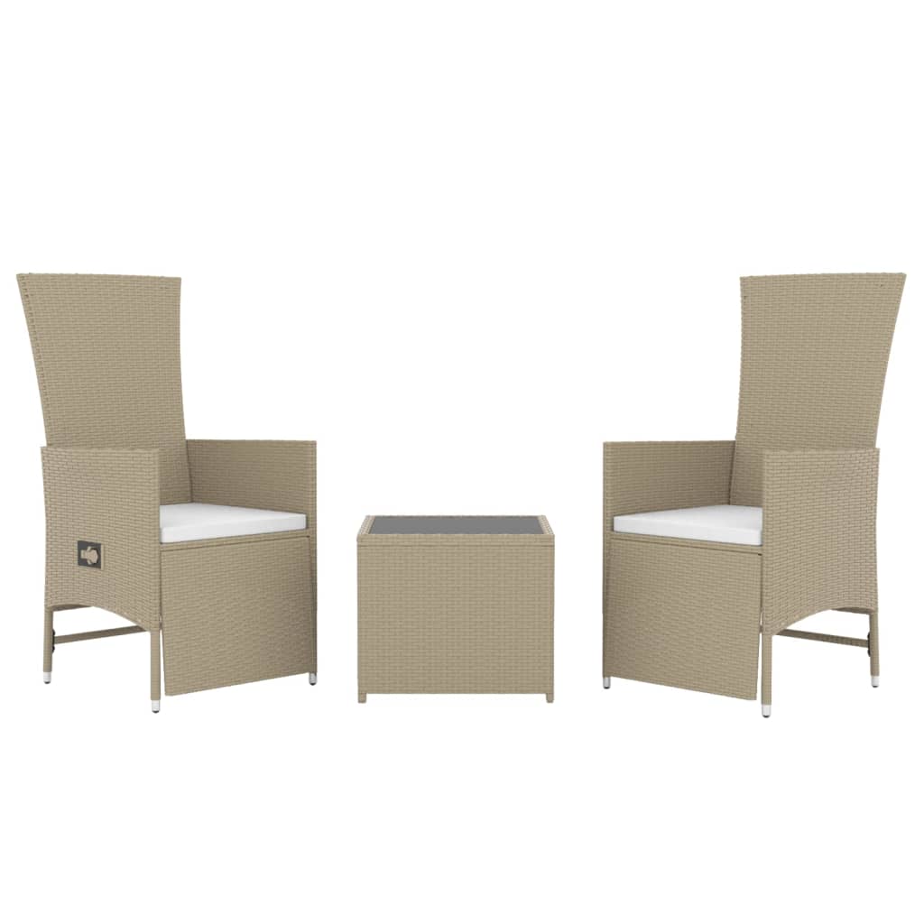 loungesæt til haven 3 dele polyrattan og stål beige