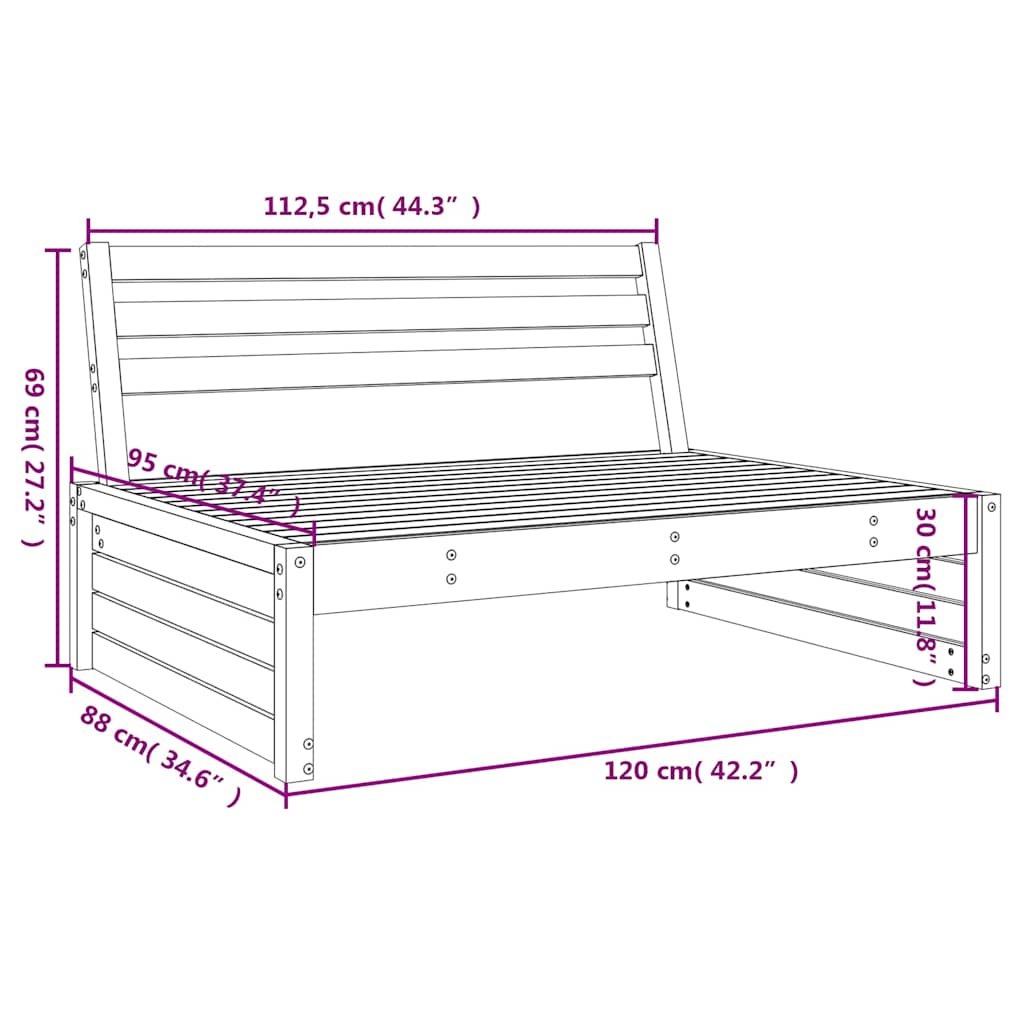 midtermodul til havesofa 120x80 cm massivt fyrretræ
