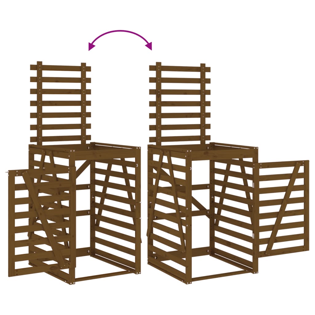 skraldespandsskjuler 84x90x128,5 cm massivt fyrretræ brun