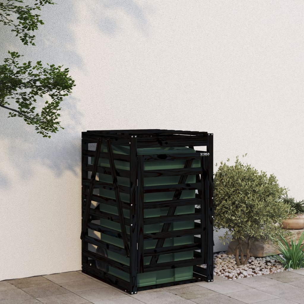 skraldespandsskjuler 84x90x128,5 cm massivt fyrretræ sort