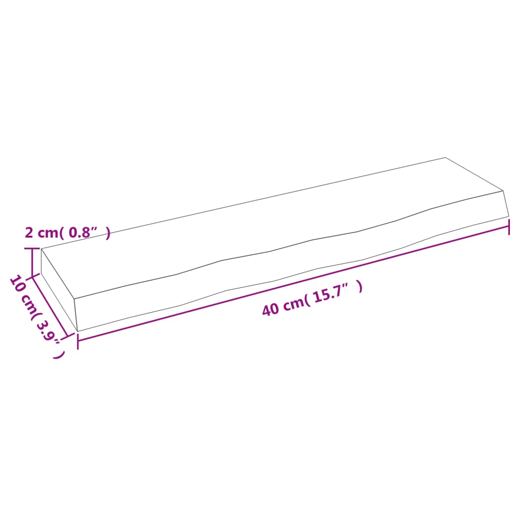 væghylde 40x10x2 cm ubehandlet massivt egetræ