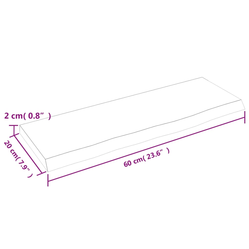 væghylde 60x20x2 cm ubehandlet massivt egetræ