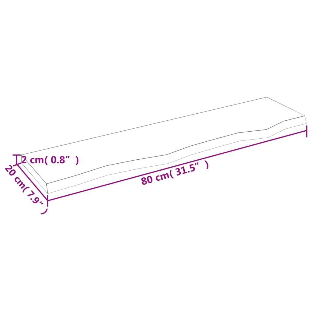 væghylde 80x20x2 cm ubehandlet massivt egetræ