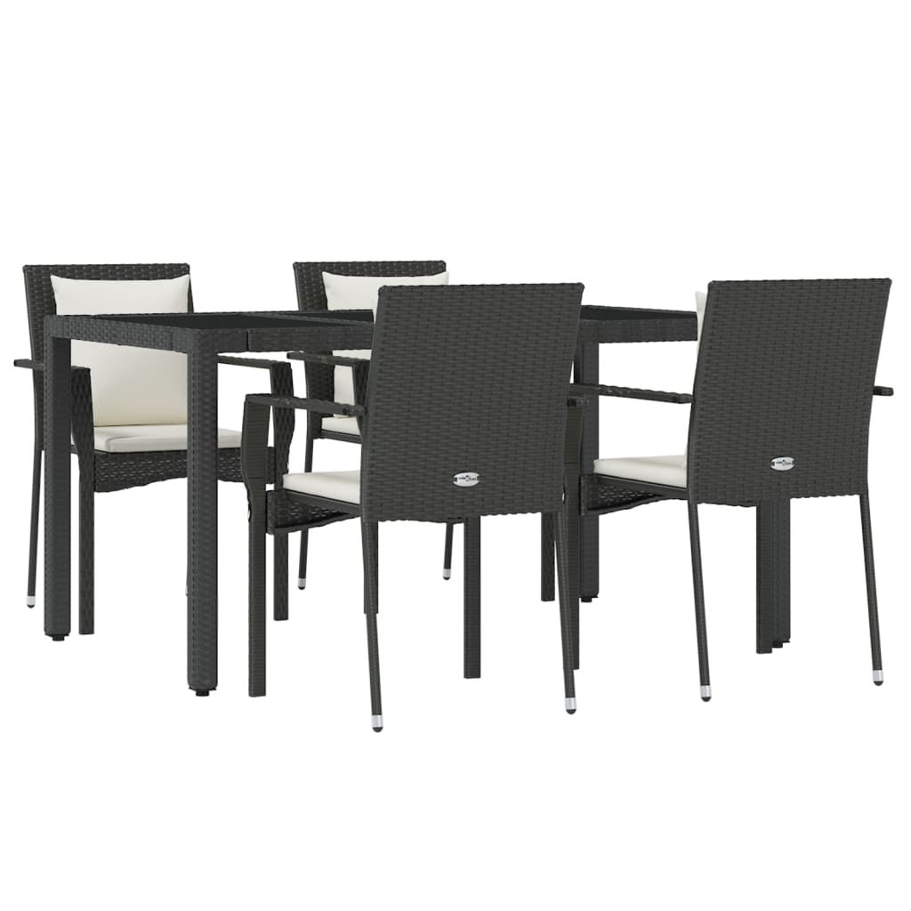 spisebordssæt til haven 5 dele med hynder polyrattan sort