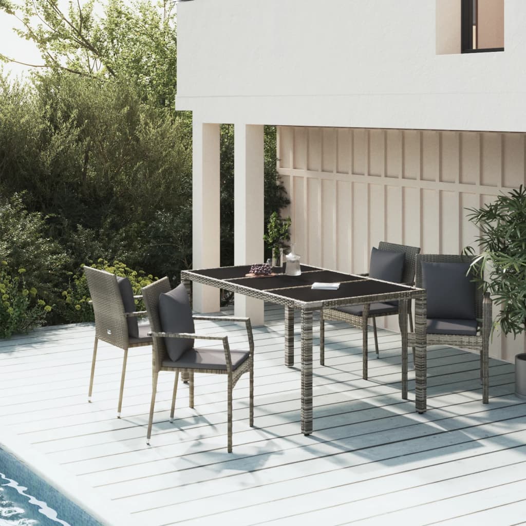 spisebordssæt til haven 5 dele med hynder polyrattan grå