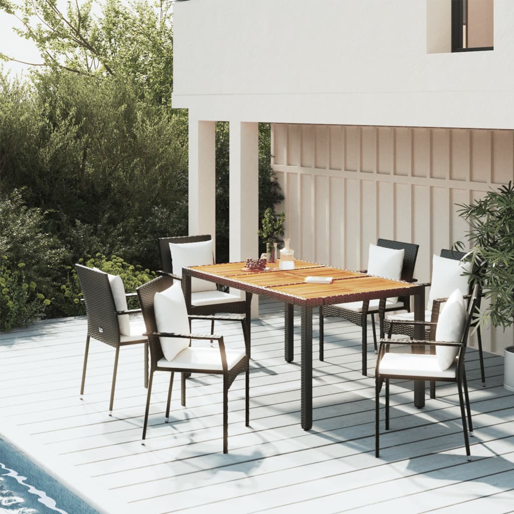 spisebordssæt til haven 5 dele med hynder polyrattan sort