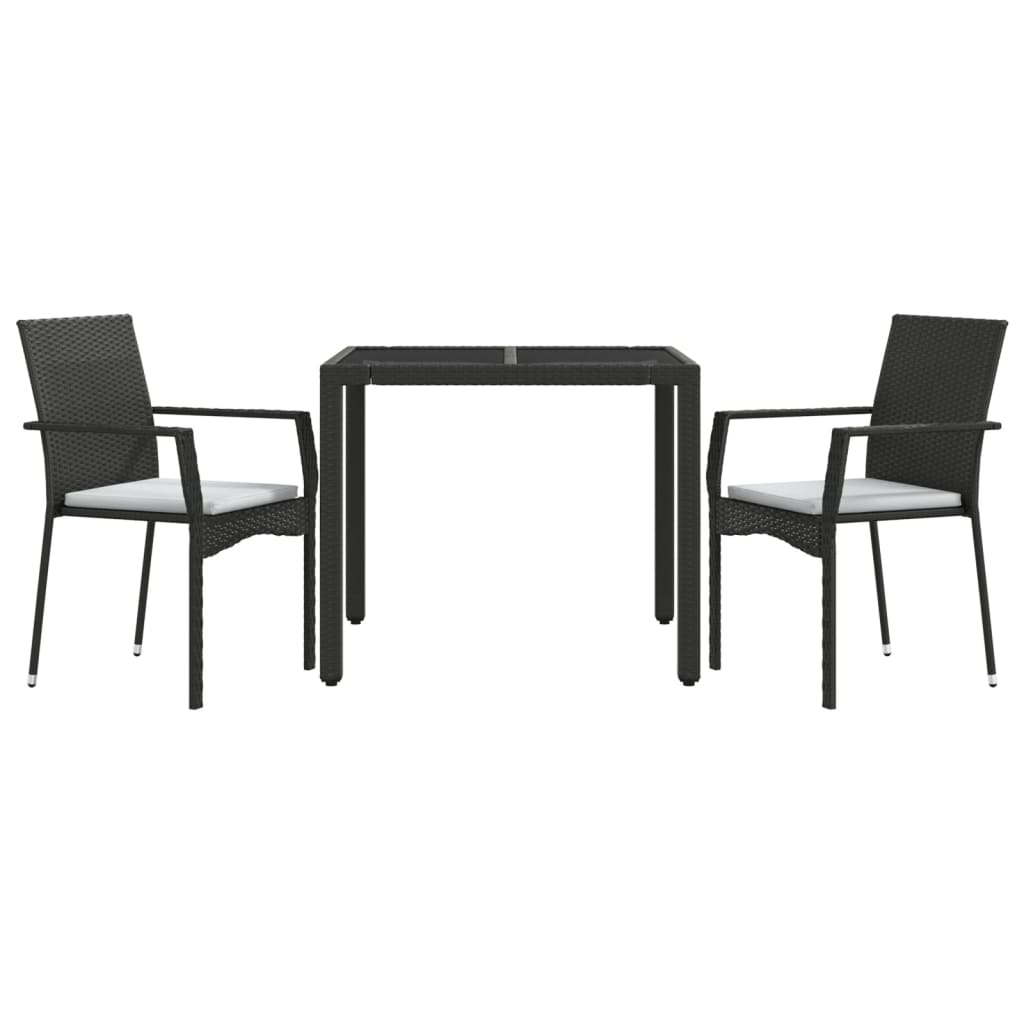 spisebordssæt til haven 3 dele med hynder polyrattan sort