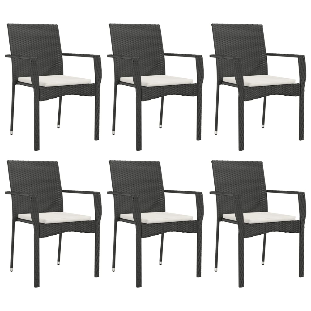 spisebordssæt til haven 7 dele med hynder polyrattan sort