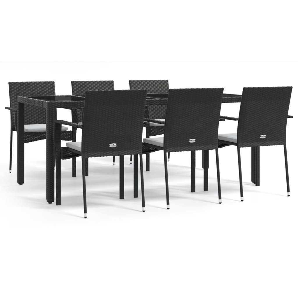 spisebordssæt til haven 7 dele med hynder polyrattan sort