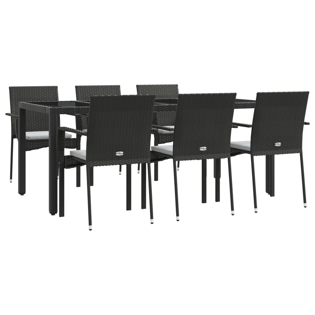 spisebordssæt til haven 7 dele med hynder polyrattan sort