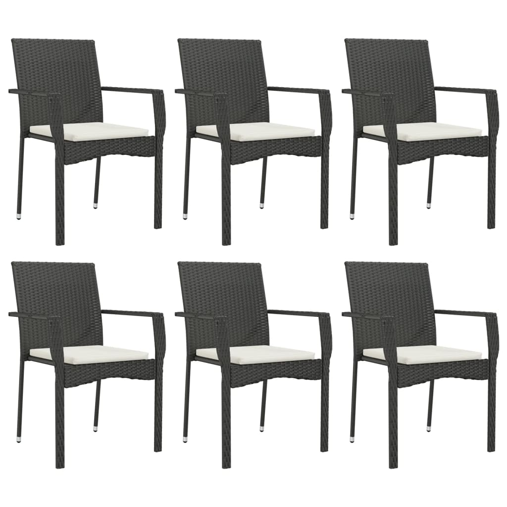 spisebordssæt til haven 7 dele med hynder polyrattan sort