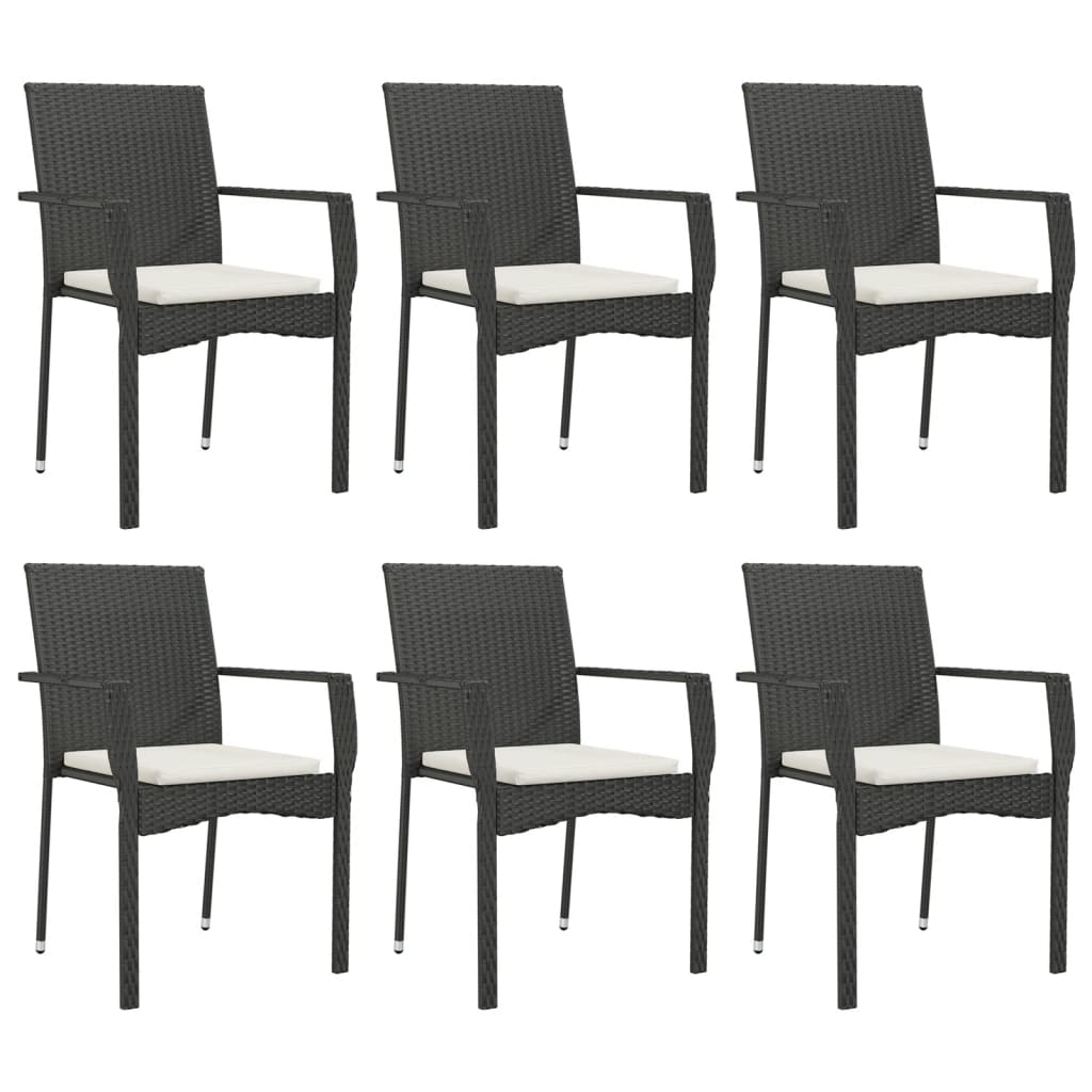 spisebordssæt til haven 7 dele med hynder polyrattan sort