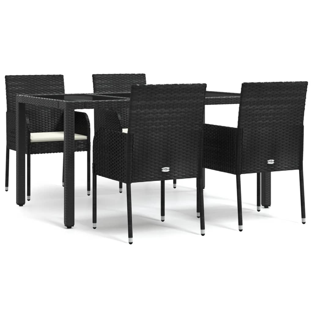 spisebordssæt til haven 5 dele med hynder polyrattan sort