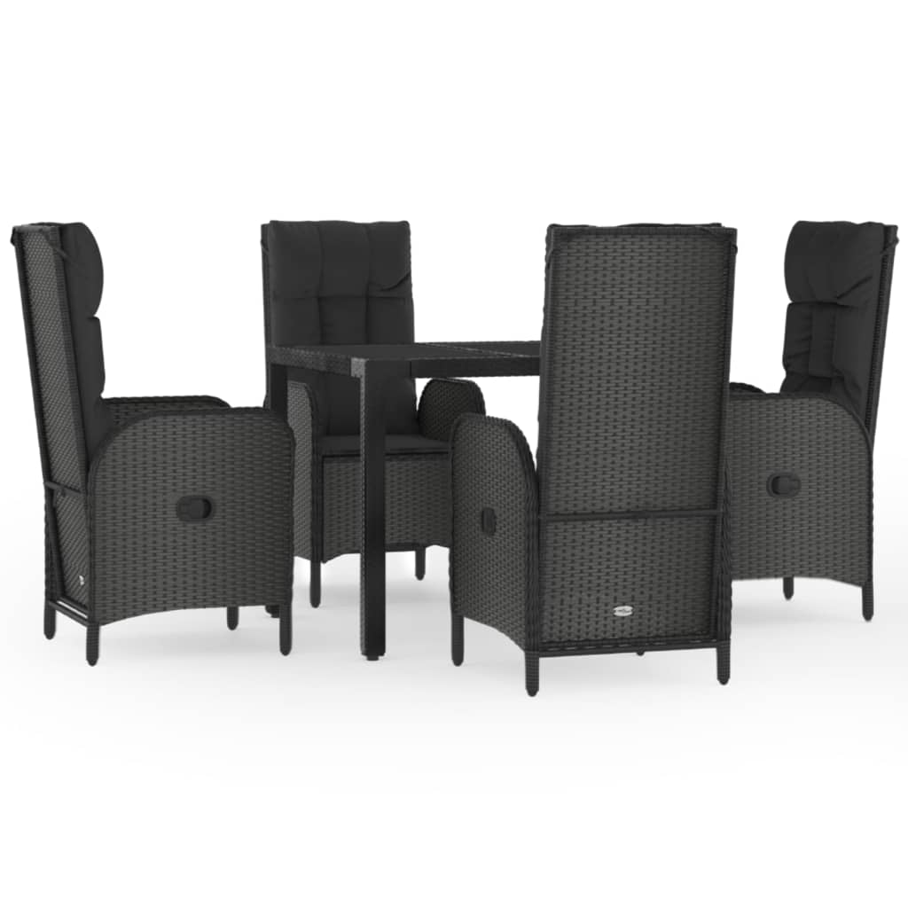 spisebordssæt til haven 5 dele med hynder polyrattan sort