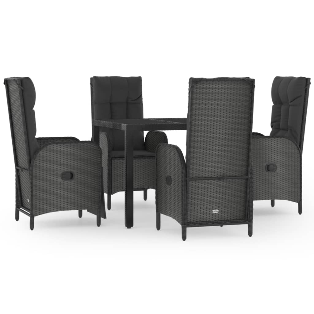 spisebordssæt til haven 5 dele med hynder polyrattan sort