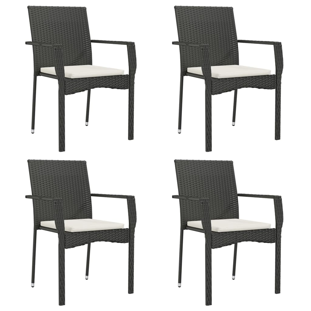 spisebordssæt til haven 5 dele med hynder polyrattan sort