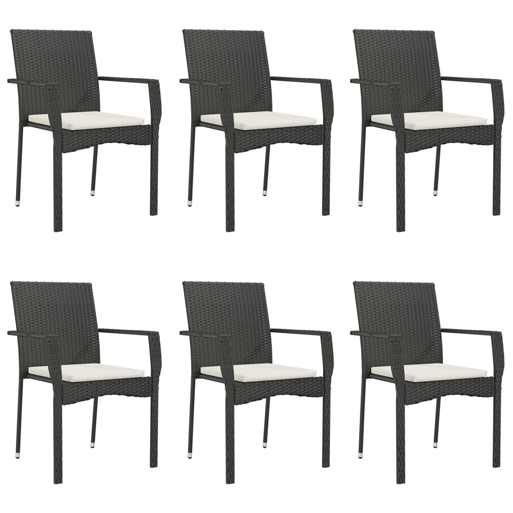 spisebordssæt til haven 7 dele med hynder polyrattan sort