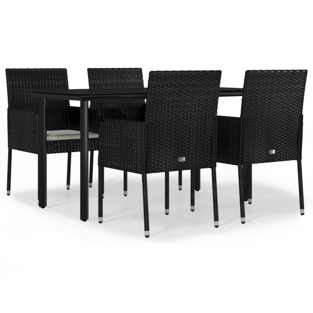spisebordssæt til haven 5 dele med hynder polyrattan sort